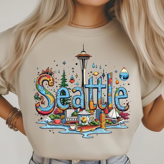 Seattle Icon T-Shirt, Space Needle T-Shirt, Coffee Art T-Shirt, Evergreen Decor T-Shirt