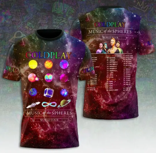 Discover Coldplay Music of the Spheres Tour 3D T-Shirt North America 2025