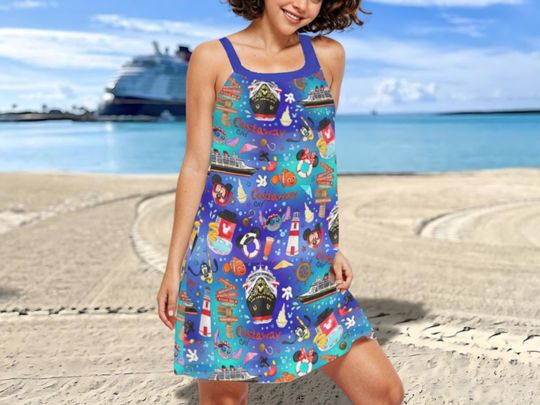 Discover Disney Cruise Cami Dress , Nautical Dress , Mickey & Minnie Sleeveless Dress