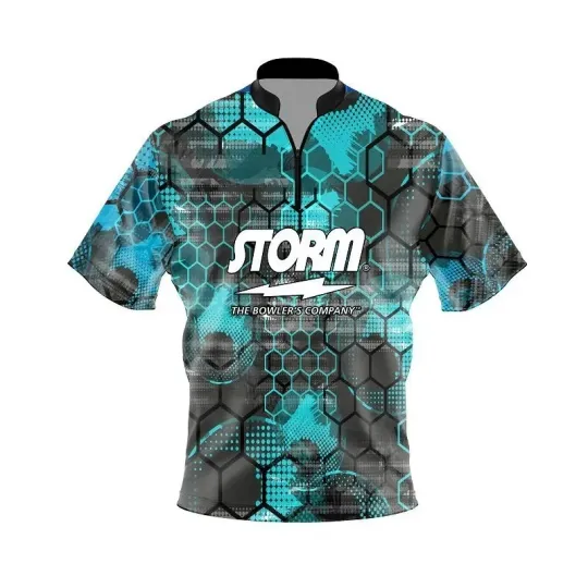 Discover Storm Teal Honeycomb Quick Ship CoolWick Sash Zip Bowling Jersey