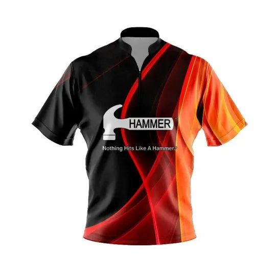 Discover Hammer Deep Orange Curve Quick Ship CoolWick Sash Zip Bowling Jersey
