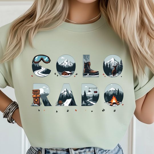 Discover Colorado Art T-Shirt, Hiking Mountain Shirt, State Nature Print