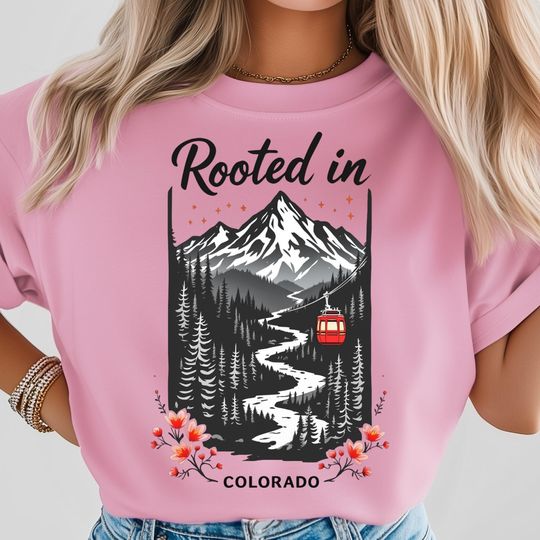 Discover Rooted In Colorado T-Shirt, Mountain Art Print, Scenic Gondola T-Shirt