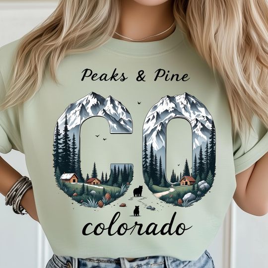 Discover Colorado CO Peaks And Pine T-Shirt, Mountain Nature T-Shirt, USA State Travel Art