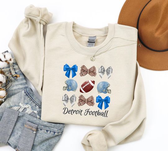 Detroit Football Coquette Bow Sweatshirt