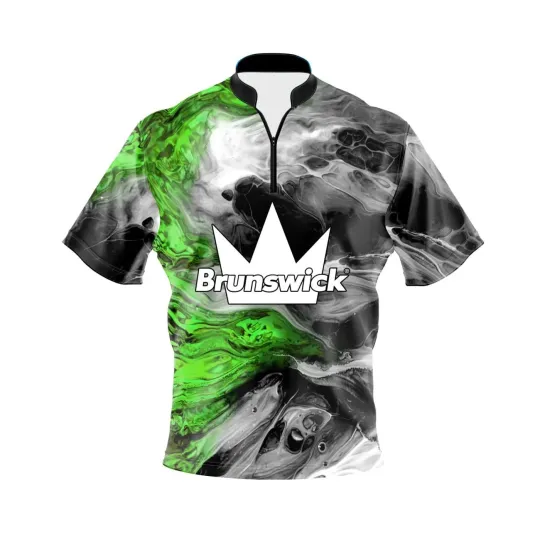 Discover Brunswick Green Lava Quick Ship CoolWick Sash Zip Bowling Jersey