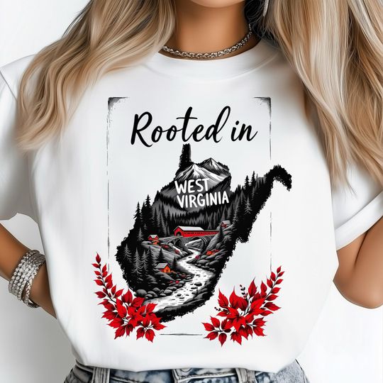 Discover Rooted In West Virginia State  PNG, Mountain Cabin Art, Country Road Posters, Scenic Travel Print, State Landscape, State Shirt Sublimation