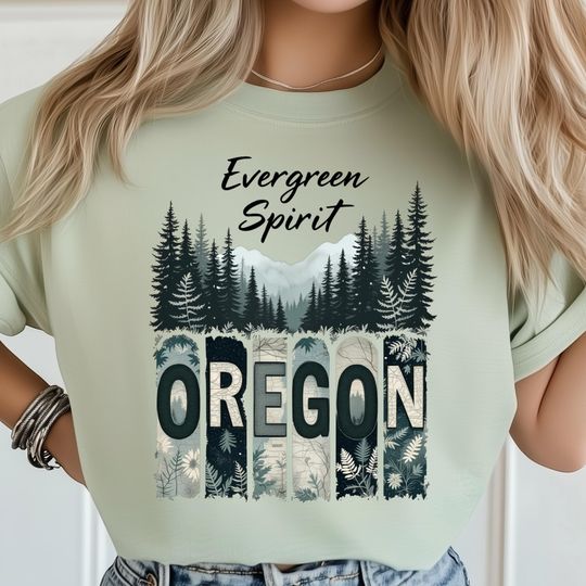Discover Oregon Forest PNG, Evergreen Spirit PNG, Mountain Landscape, Pine Tree Line, Camping Aesthetic, State Pride, Nature Poster