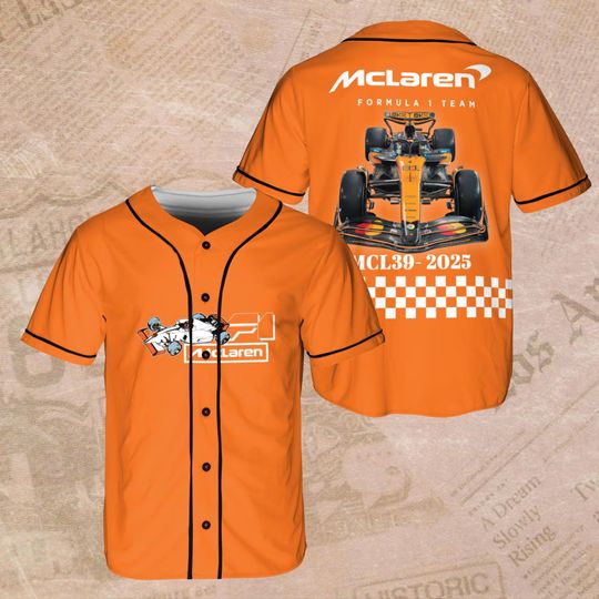 Discover Orange Baseball Jersey - Race Car Graphic with Checkered Design