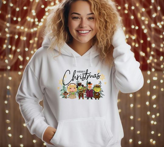 Discover Cozy Disney-Inspired Christmas Carol Hoodie for Women with Kermit and Piggy Design