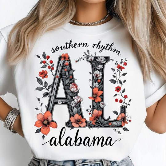 Discover Floral Albm T-Shirt, Southern Rhythm Poster, Vintage State Art, Scenic Countryside Flowers