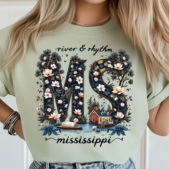Discover Mississippi T-Shirt, Floral State Art, River House Illustration, Southern Pride Poster