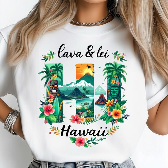 Discover Hawaii Lava And Lei T-Shirt, Tropical Island State T-Shirt, USA Travel Art