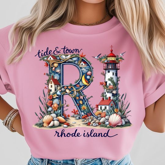 Discover Rhode Island Lighthouse PNG, Maritime Style State Poster, Coastal Nautical Art Print, Ocean Shore Travel Shirt, Seashell Beach Scene