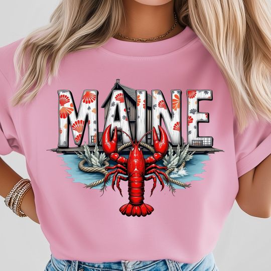 Discover Maine State Png, Crawfish City Poster Design, Unique Travel Art for USA Enthusiasts, New England Gift Idea, Coastal Aesthetic Print