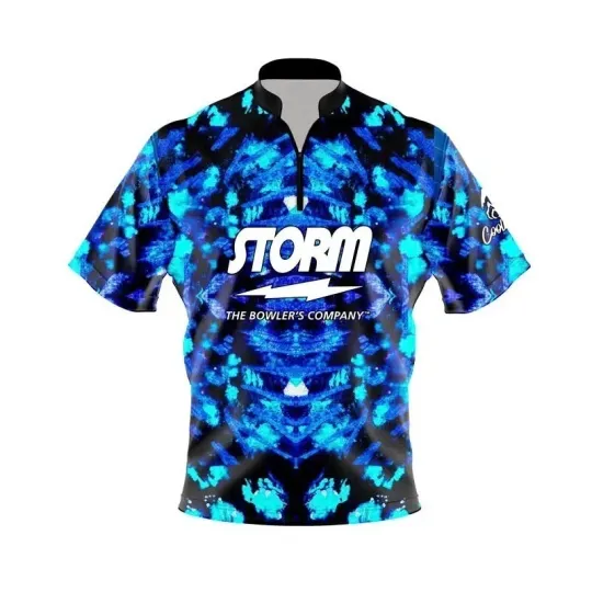 Discover Storm Blue Psychedelic Funk Quick Ship CoolWick Sash Zip Bowling Jersey