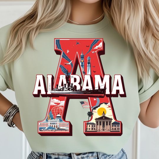 Discover Albm Png, Vintage State Letter Art, Historic Landmark Design, Battleship Clipart, Retro Travel Poster, Sublimation Designs