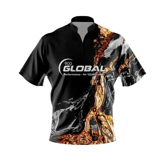 Discover 900 Global Onyx Gold Quick Ship CoolWick Sash Zip Bowling Jersey