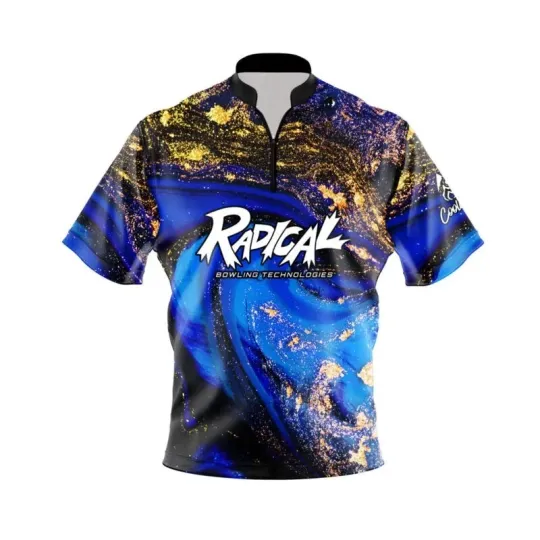 Discover Radical Blue Gold Liquid Marble Quick Ship CoolWick Sash Zip Bowling Jersey