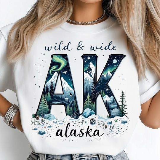 Discover Alaska Aurora Borealis T-Shirt, Mountain Landscape Poster, Alaska Cruise Adventure Art