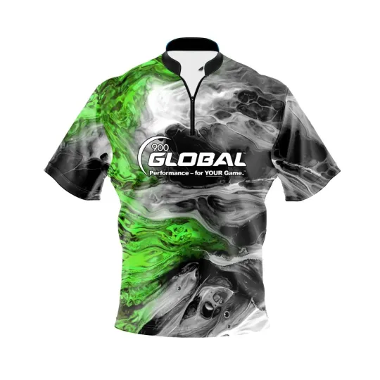 Discover 900 Global Green Lava Quick Ship CoolWick Sash Zip Bowling Jersey