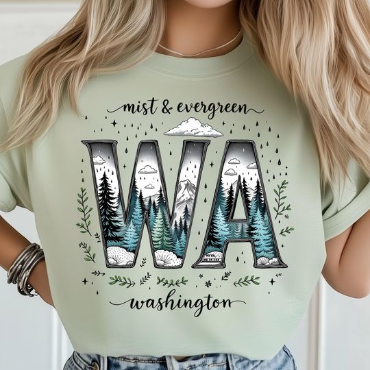 Discover Washington T-Shirt, Evergreen State Poster Print, PNW Rainforest Design