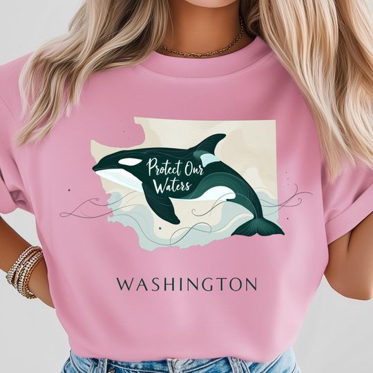 Discover Washington PNG, Protect Our Waters Orca Whale Art, Scenic Coastal State Sublimation, Marine Nature Design, USA State Shirt Design