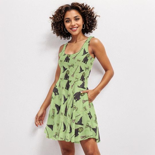 Elphaba Dress, Wicked Costume, Witch Halloween Cosplay, Magical Witchcraft Apparel,