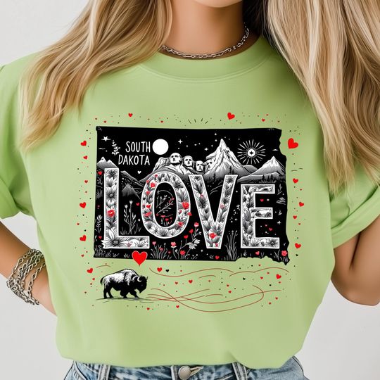 Discover South Dakota Love PNG, Mount Rushmore and Bison State Art, Scenic Mountain Design, Printable Dakota Sublimation, USA State Shirt Design
