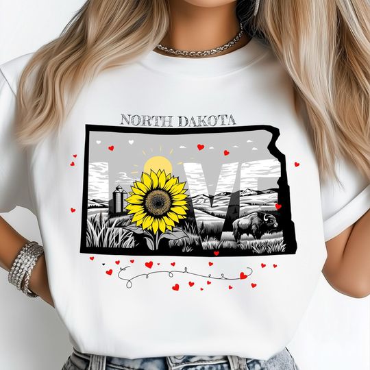 Discover Kansas Love PNG, Sunflower and Bison State Art, Scenic Farm Landscape Design, Printable Kansas Sublimation, USA State Shirt Design