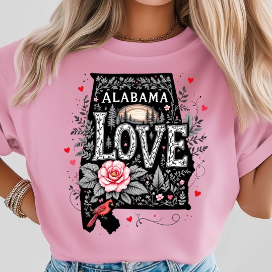 Discover Albm Love PNG, State Floral Rose Design, Heart and Cardinal Art, Romantic State Sublimation Print, USA State Shirt Design