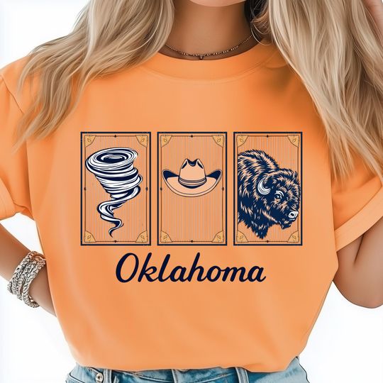 Discover Oklahoma PNG Design, Tornado Cowboy Hat Buffalo Clipart, Western State Sublimation Art, Rustic Poster Print