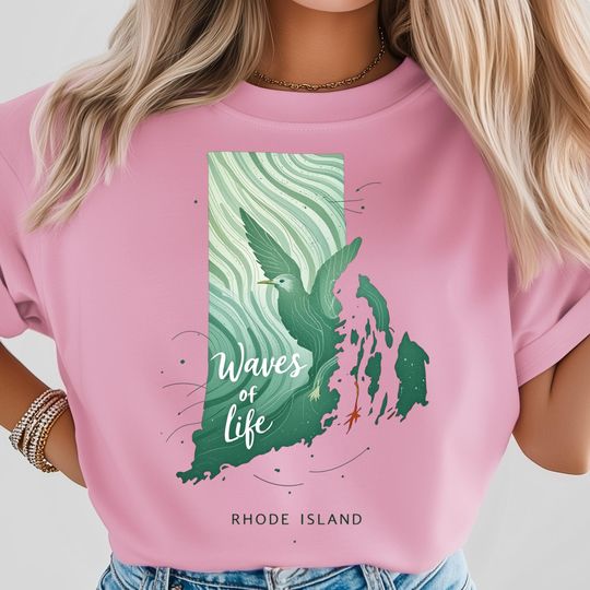 Discover Rhode Island PNG, Waves of Life Ocean Bird Art, Coastal State Sublimation Design, Nature Inspired Print, USA State Shirt Design