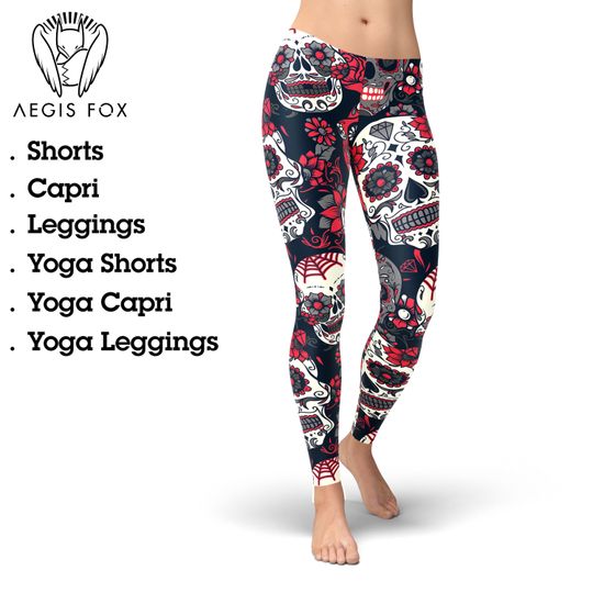 Discover Day of The Dead Leggings, Sugar skull with floral Leggings, Gift for Women