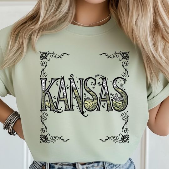 Discover Kansas City Art T-Shirt, State T-Shirt Design, Rural Farm Scene Clipart, Kansas Shirt Art