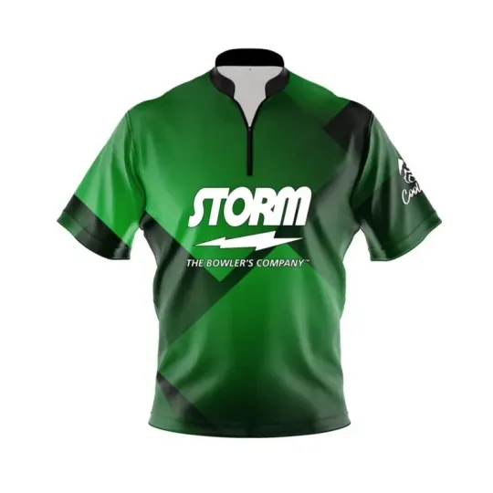 Discover Storm Green Blocks Quick Ship CoolWick Sash Zip Bowling Jersey