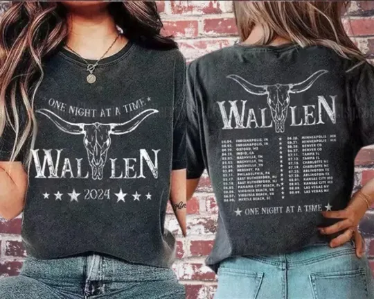 Discover Wallen Western Tour 2024 One Night At A Time Tour Country Music T Shirt Black Gif