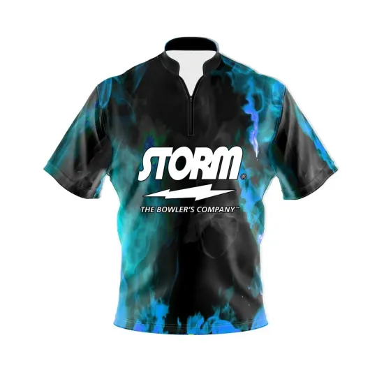 Discover Storm Blue Flame Quick Ship CoolWick Sash Zip Bowling Jersey