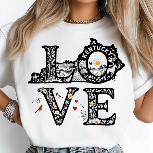 Discover Kentucky Love T-Shirt, Horse Farm Sunrise Art, Scenic Country Landscape