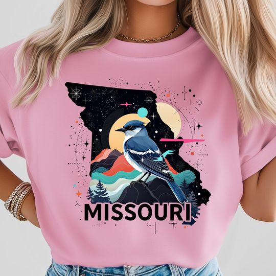 Discover Missouri Bird T-Shirt, Abstract Wildlife State Art, Colorful Nature Illustration