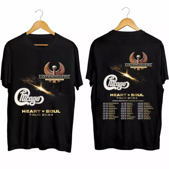 Discover Earth Wind And Fire And Chicago Tour 2024 T-Shirt, Heart & Soul Tour 2024 Shirt.