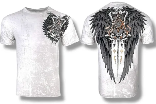 Discover Archaic by Affliction Men's 3D Biker Tattoo T-Shirt, Harrow