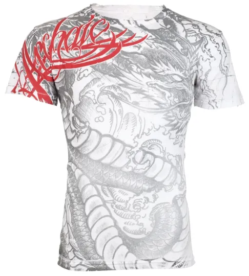 Discover Archaic by Affliction Men's 3D T-Shirt Dragon Rage Wings White Biker