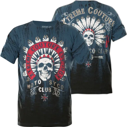 Discover XTREME COUTURE by AFFLICTION Men's 3D T-Shirt Chief Motor Club Blue Biker