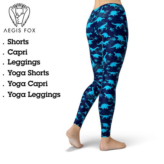 Discover Blue Neon Dinosaur Leggings: Printed Yoga Pants