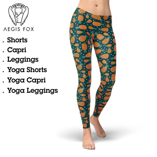 Discover Orange Pineapple Print Leggings: High Waist Yoga Pants