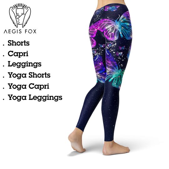 Discover Butterfly Galaxy Print Leggings: Women's Yoga Workout Capri