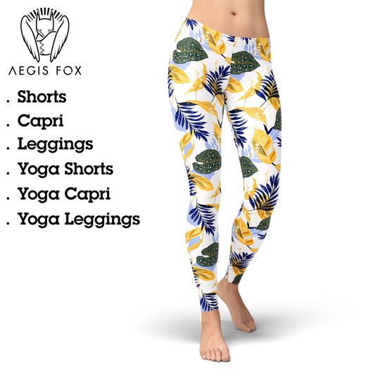 Discover Tropical Leaves Yoga Leggings: High Waist Workout Pants