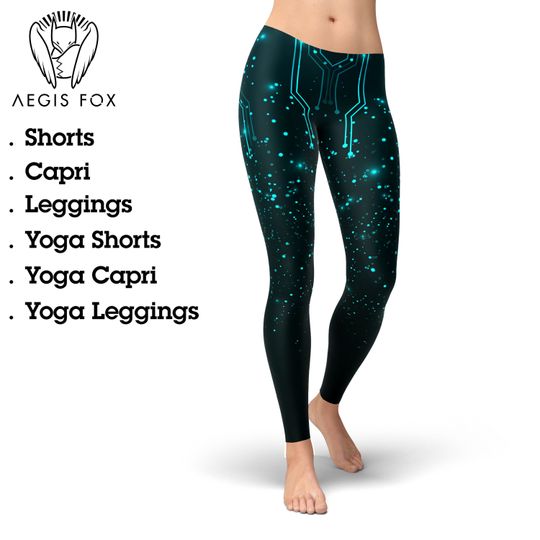 Discover Blue Light Cyberpunk Capri Leggings: Festival Cyber Goth Clothing