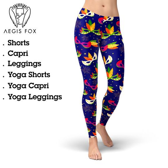 Discover Mardi Gras Leggings: Carnival Mask Print, Yoga Workout Tights